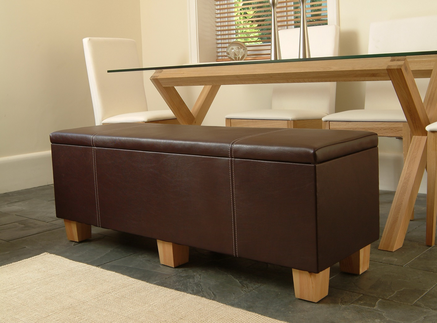 hinged leather bench with storage