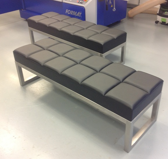 leather and steel bench