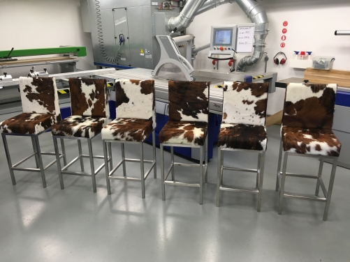 tri-colour cowhide bar stools with backs