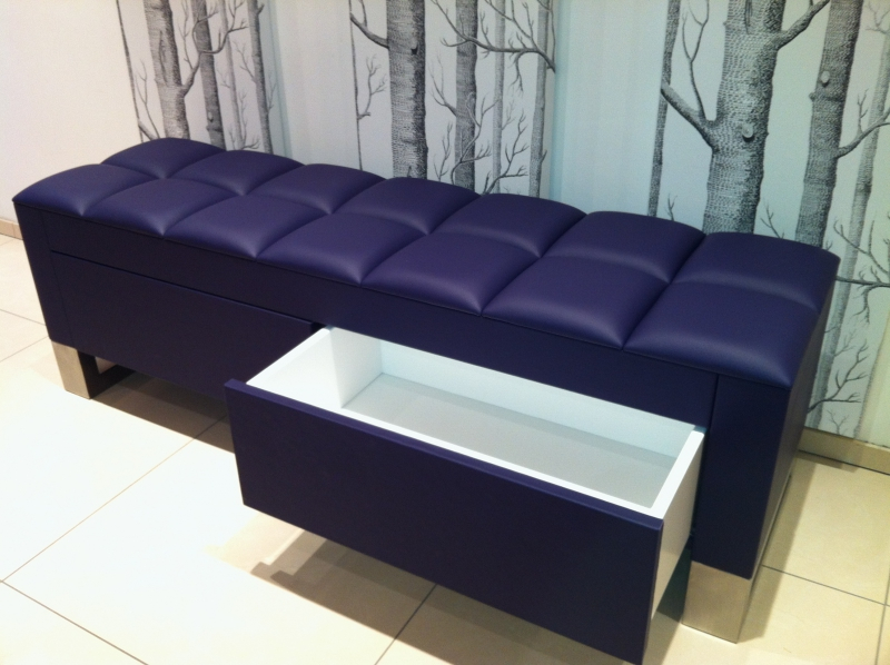 purple leather storage bench