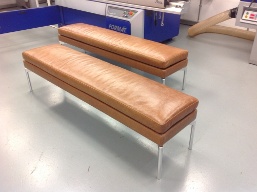leather and steel dining bench