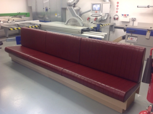 red leather bench seating