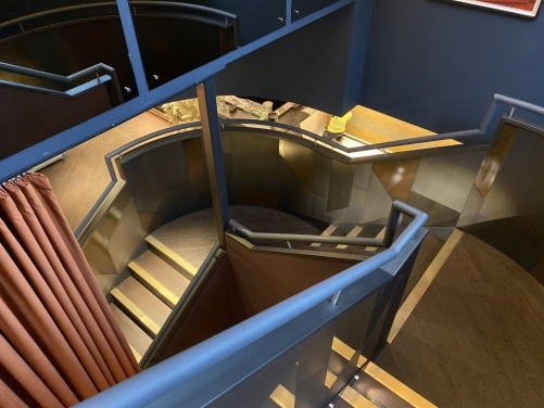 Leather wrapped continuous handrails in London's Gaucho Restaurant.