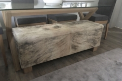 grey and white cowhide bench
