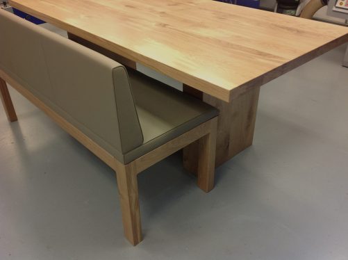 Kitchen dining bench in leather.
