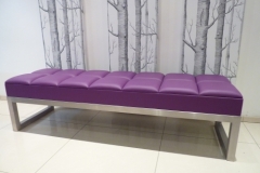Statement 'purple' leather bench with padded square top design.
