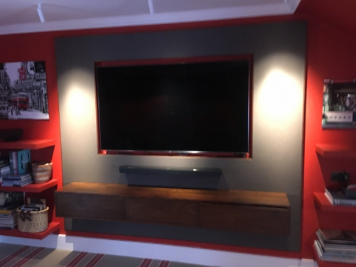 leather wall panels around TV