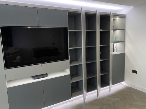 Wall to wall storage in leather