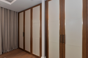 Leather with stitch detail applied on door inserts.