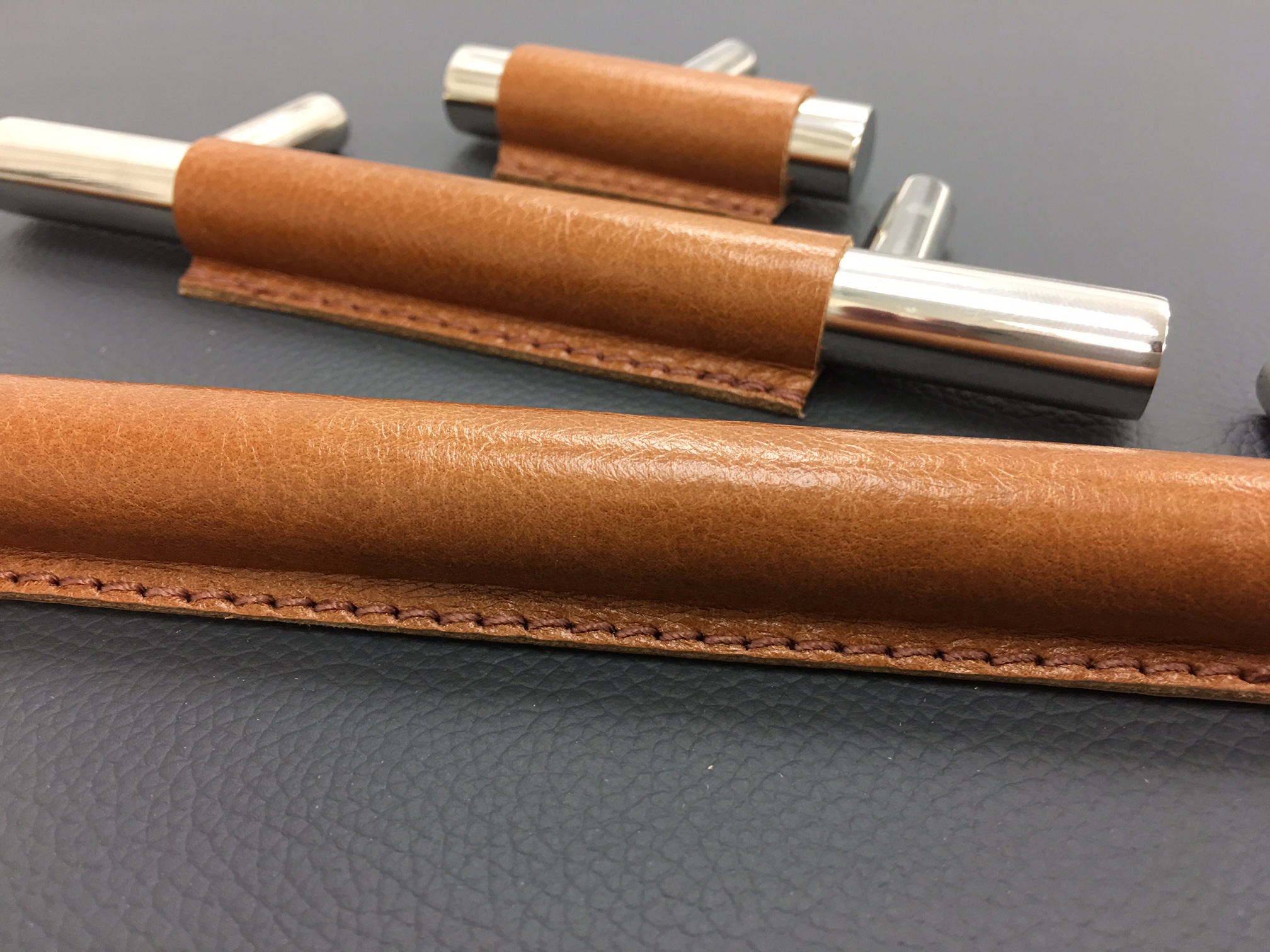 leather covered handles Hide and Stitch