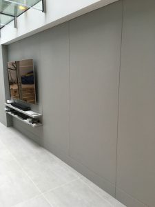 leather covered walls and shelves